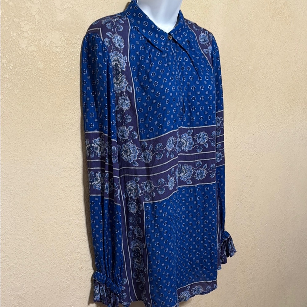 Free People Changing Time Blue Patterned Long Sle… - image 5
